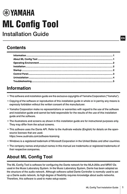 yamaha雅马哈ML Config Tool Installation Guide